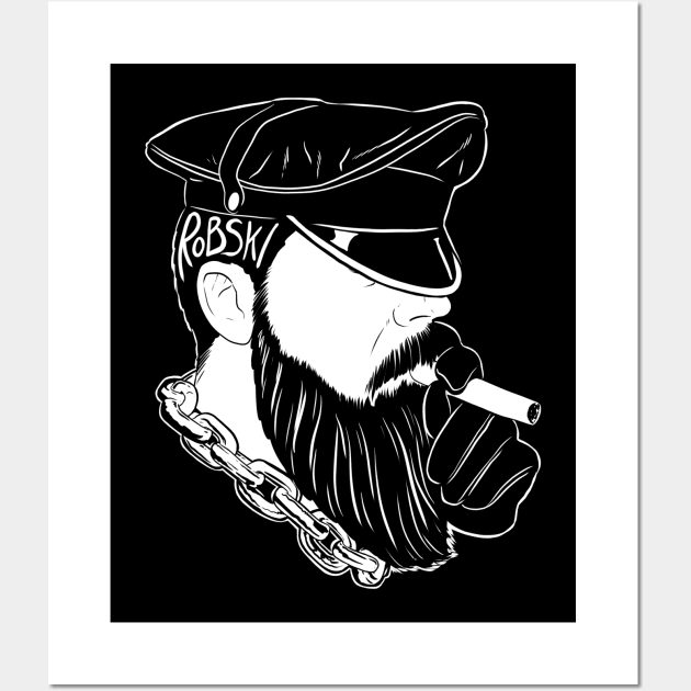 Smoking leather daddy - white lines Wall Art by RobskiArt